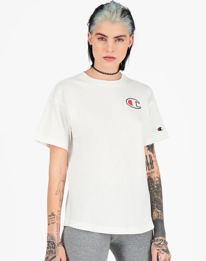 Champion Womens T-Shirt NZ - Maxi C Patch White ( 1396-GHAQT )